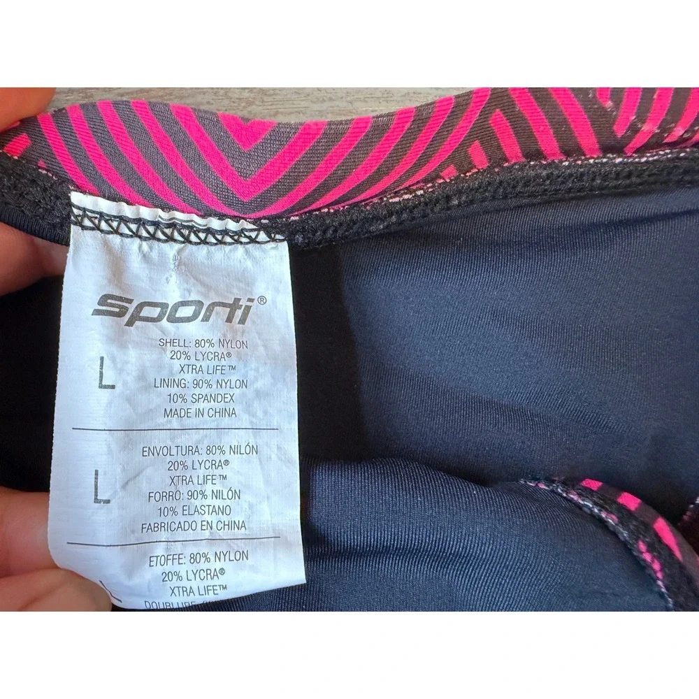 Sporti Pink Black Geometric Strappy Bikini Swim Bottoms Active Training Large